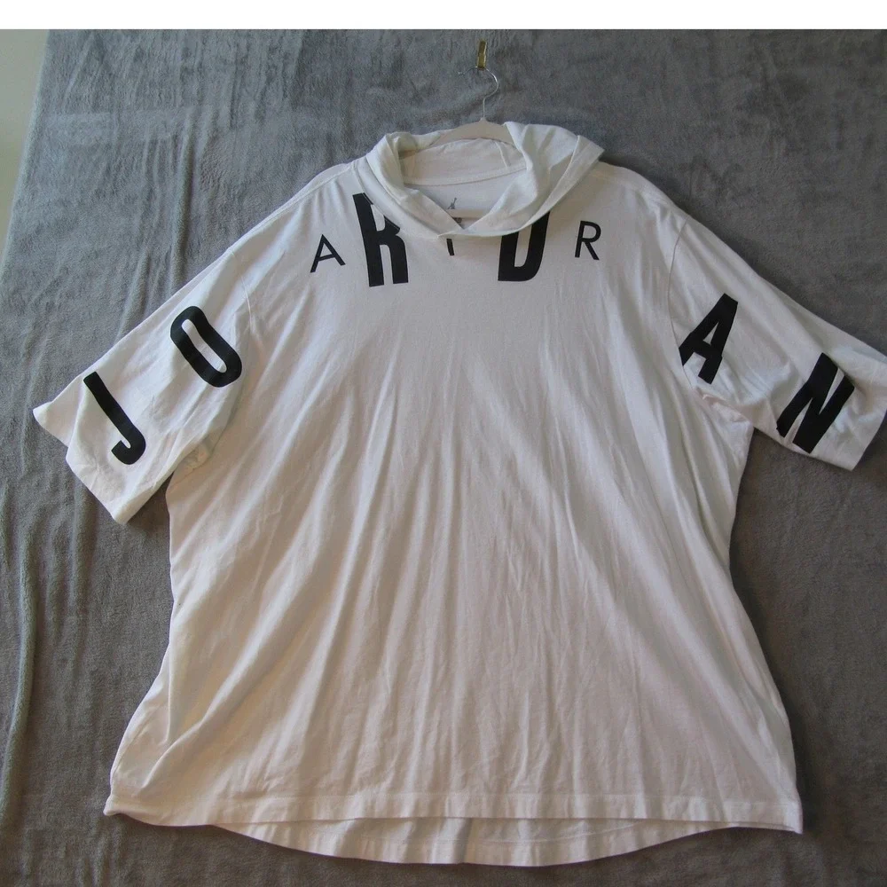 Jordan Hooded T-Shirt Mens 3XL White Graphic Short Sleeve Basketball Jumpman